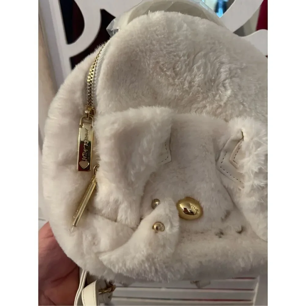 Betsey Johnson Puppy Dog frenchie french bulldog  Backpack white fur mini bag